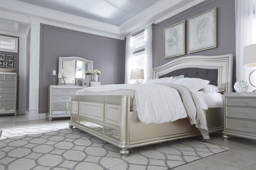 Coralayne Silver Upholstered King Panel Bed - Lara Furniture