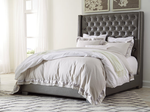 Coralayne Gray Upholstered King Panel Bed - Lara Furniture