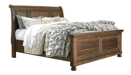 Flynnter Medium Brown King Sleigh Platform Bed - Lara Furniture