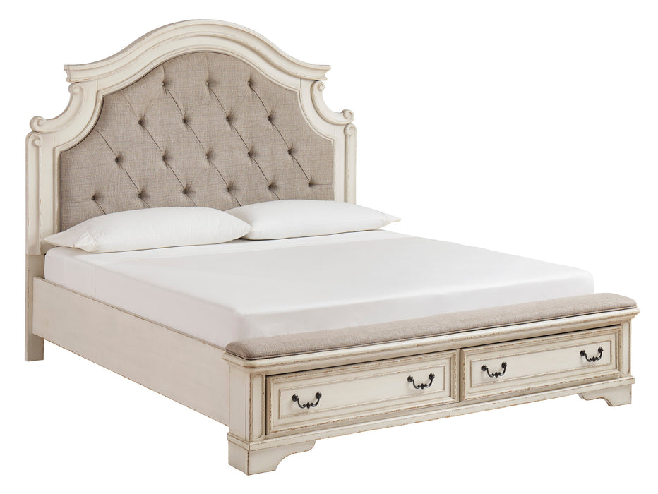 Realyn Chipped White King Storage Panel Bed
