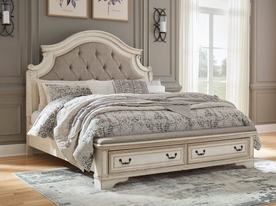 Realyn Chipped White King Storage Panel Bed