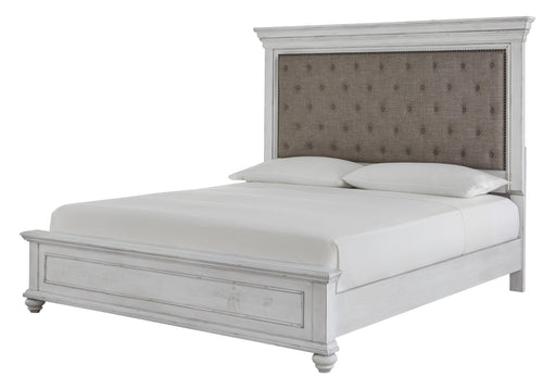 Kanwyn Whitewash Queen Upholstered Panel Bed - Lara Furniture