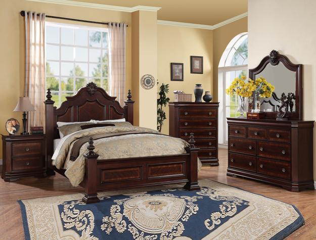Charlotte Dark Cherry Queen Poster Bed - Lara Furniture