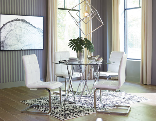 Madanere White-Chrome 5-Piece Dining Room Set - Lara Furniture