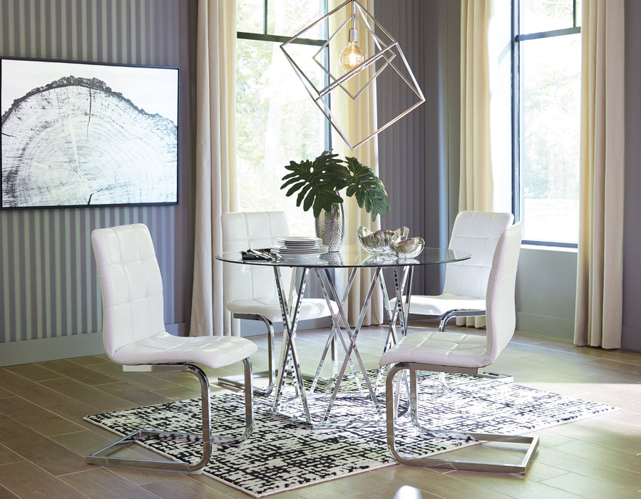 Madanere White-Chrome 5-Piece Dining Room Set - Lara Furniture