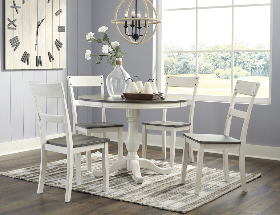 Nelling White-Dark Brown Round Dining Room Set - Lara Furniture