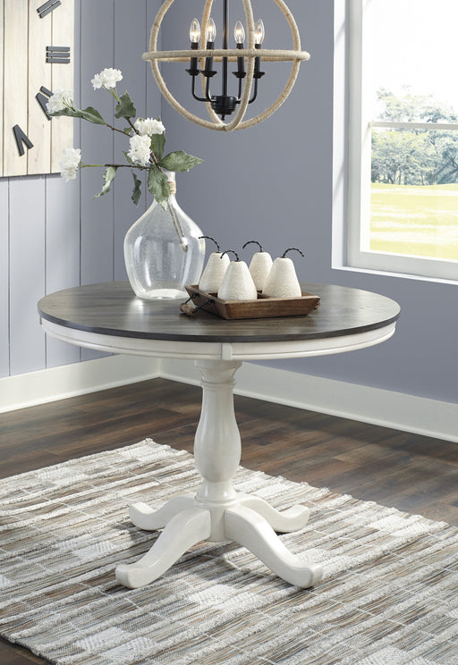 Nelling White/Dark Brown Round Dining Table - Lara Furniture