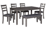 Bridson Gray Dining Table and Chairs with Bench (Set of 6) - Lara FurnitureDining Room Set