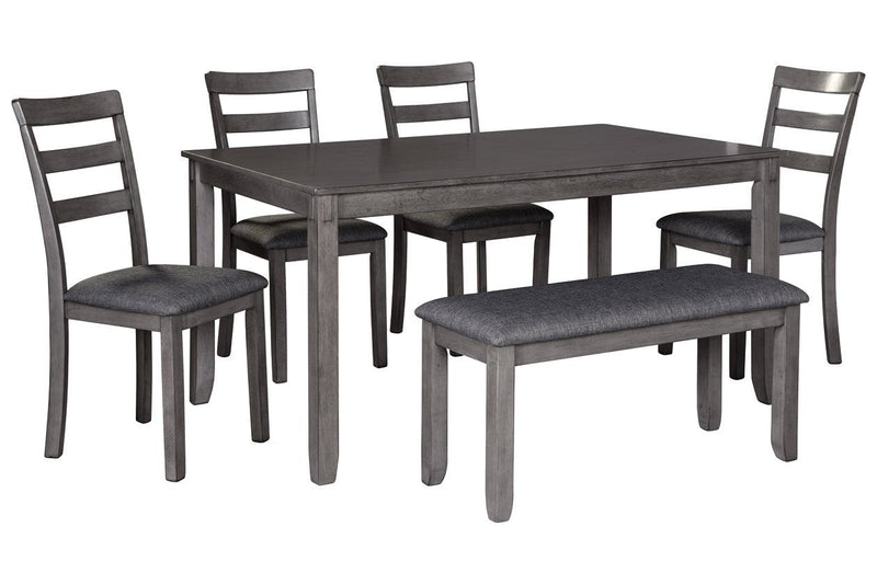 Bridson Gray Dining Table and Chairs with Bench (Set of 6) - Lara FurnitureDining Room Set