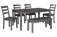 Bridson Gray Dining Table and Chairs with Bench (Set of 6) - Lara Furniture