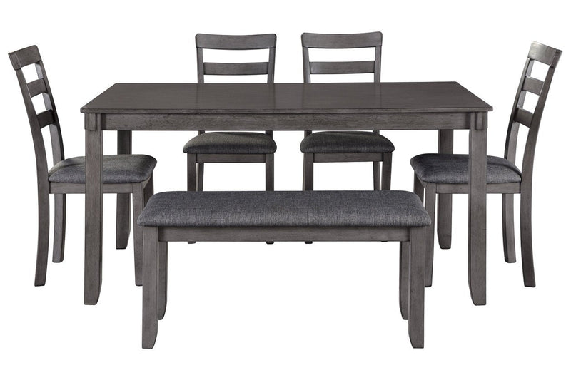 Bridson Gray Dining Table and Chairs with Bench (Set of 6) - Lara FurnitureDining Room Set