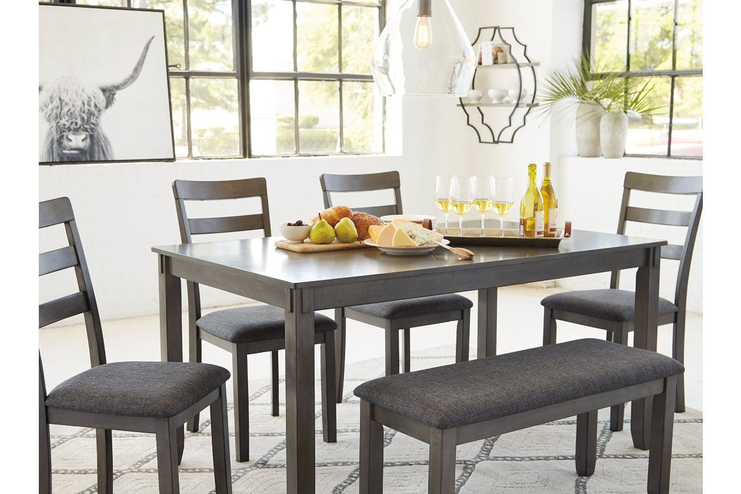Bridson Gray Dining Table and Chairs with Bench (Set of 6) - Lara Furniture