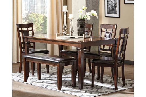 Bennox Brown Dining Table and Chairs with Bench (Set of 6) - Lara Furniture