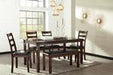 Coviar Brown Dining Table and Chairs with Bench (Set of 6) - Lara Furniture