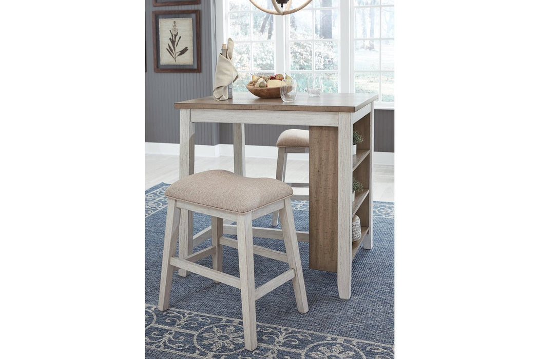 Skempton White/Light Brown Counter Height Dining Table and Bar Stools (Set of 3) - Lara Furniture