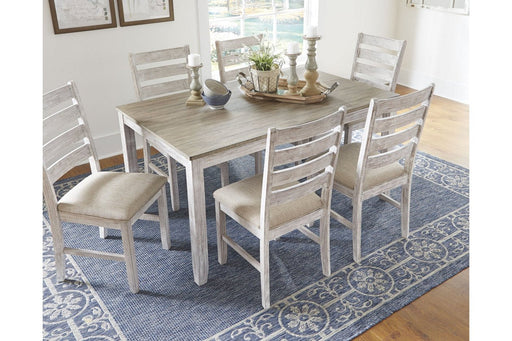 Skempton White/Light Brown Dining Table and Chairs (Set of 7) - Lara Furniture