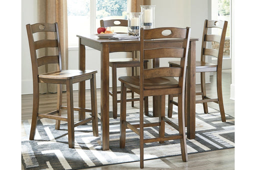 Hazelteen Medium Brown Counter Height Dining Table and Bar Stools (Set of 5) - Lara Furniture