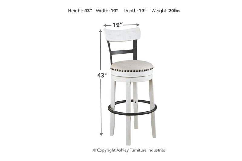 Valebeck White Bar Height Bar Stool - Lara FurnitureBarstool