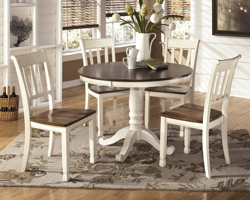 Whitesburg Brown-Cottage White Round Dining Room Set - Lara Furniture