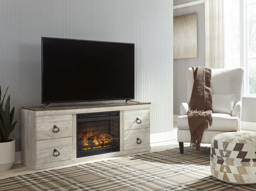 Willowton Whitewash RTA Large TV Stand w/Fireplace Option - Lara Furniture