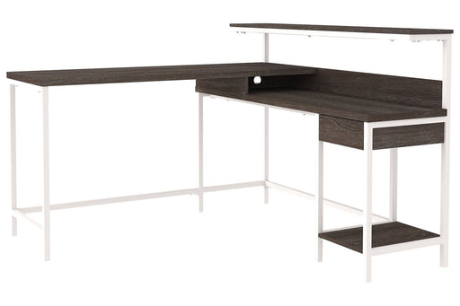 Dorrinson Two-tone Home Office L-Desk with Storage - Lara Furniture