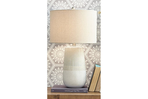 Shavon Beige/White Table Lamp - Lara Furniture