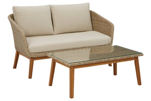 Crystal Cave Beige Outdoor Loveseat with Table (Set of 2) - Lara Furniture