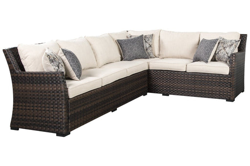 Easy Isle Dark Brown/Beige 3-Piece Sofa Sectional/Chair with Cushion - Lara Furniture