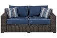 Grasson Lane Brown/Blue Loveseat with Cushion - Lara Furniture