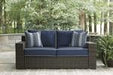 Grasson Lane Brown/Blue Loveseat with Cushion - Lara Furniture