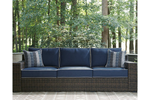 Grasson Lane Brown/Blue Sofa with Cushion - Lara Furniture