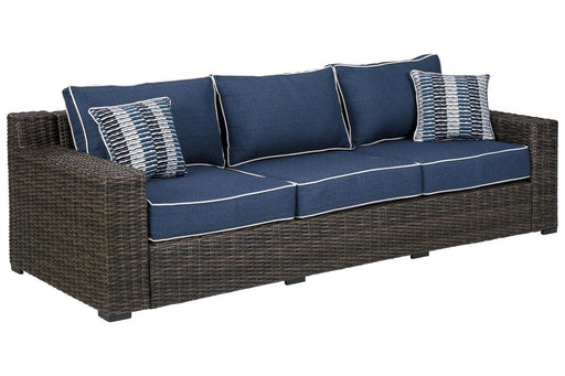 Grasson Lane Brown/Blue Sofa with Cushion - Lara Furniture