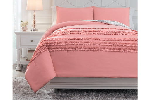 Avaleigh Pink/White/Gray Full Comforter Set - Lara Furniture