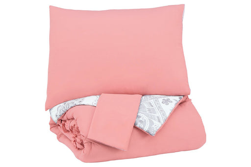 Avaleigh Pink/White/Gray Full Comforter Set - Lara Furniture