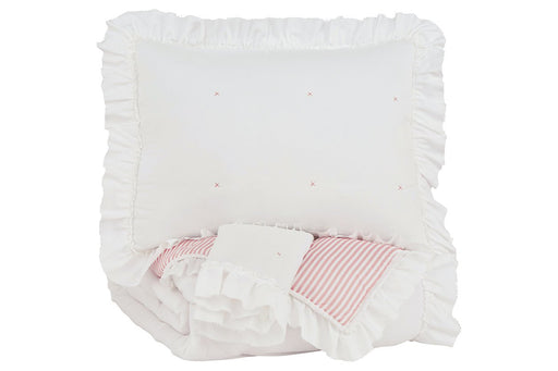 Jenalyn White/Light Pink Full Comforter Set - Lara Furniture