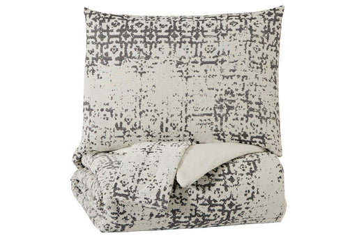 Addey Charcoal/Bone King Comforter Set - Lara Furniture