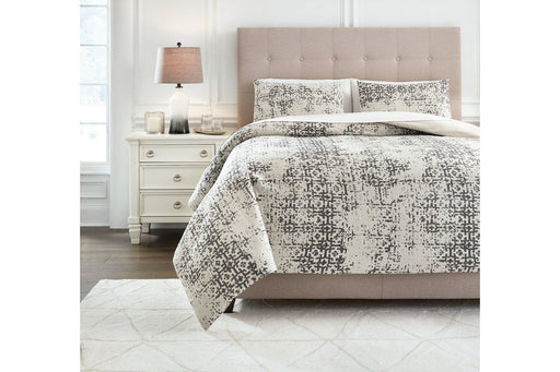 Addey Charcoal/Bone Queen Comforter Set - Lara Furniture