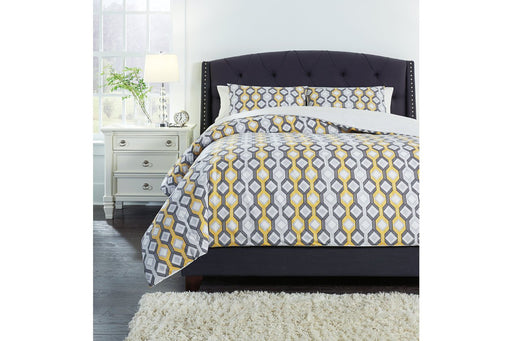 Mato Gray/Yellow/White 3-Piece King Comforter Set - Lara Furniture