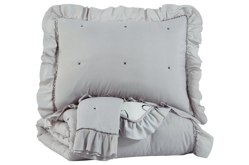 Hartlen Gray/White Full Comforter Set - Lara Furniture