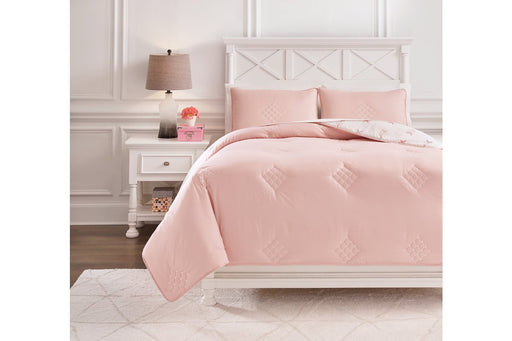 Lexann Pink/White/Gray Full Comforter Set - Lara Furniture