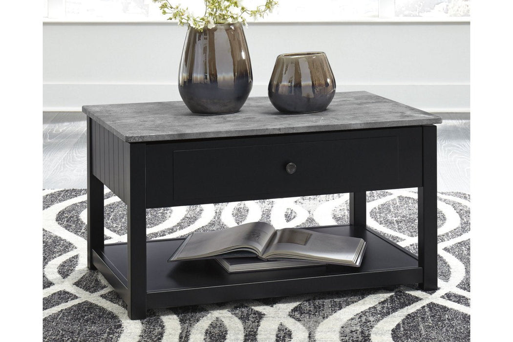 Ezmonei Black/Gray Coffee Table with Lift Top - Lara Furniture
