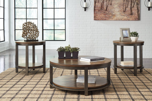 Roybeck Light Brown/Bronze Table (Set of 3) - Lara Furniture