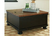 Valebeck Black/Brown Coffee Table with Lift Top - Lara Furniture