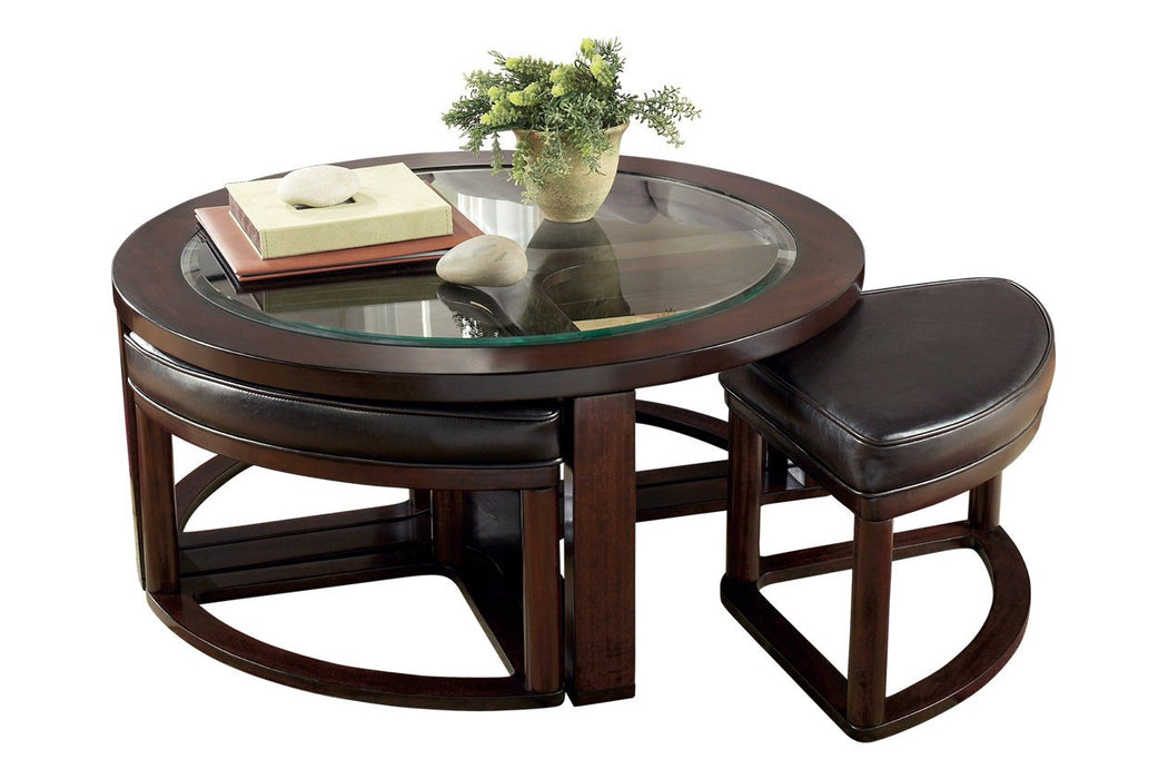 Marion Dark Brown Coffee Table with Nesting Stools - Lara Furniture