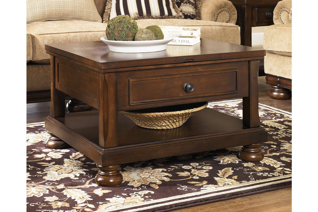 Porter Rustic Brown Coffee Table with Lift Top - Lara Furniture