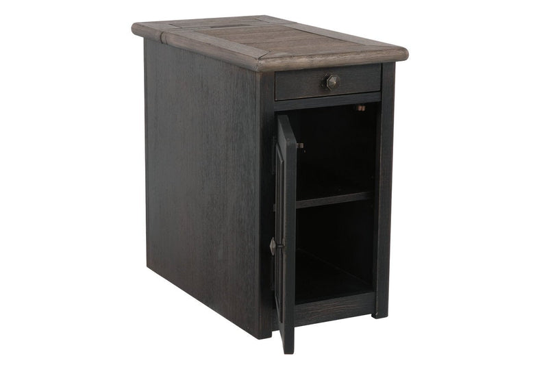 Tyler Creek Grayish Brown/Black Chairside End Table with USB Ports & Outlets - Lara FurnitureEnd Table Chair Side