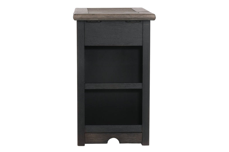 Tyler Creek Grayish Brown/Black Chairside End Table with USB Ports & Outlets - Lara FurnitureEnd Table Chair Side