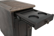Tyler Creek Grayish Brown/Black Chairside End Table with USB Ports & Outlets - Lara FurnitureEnd Table Chair Side