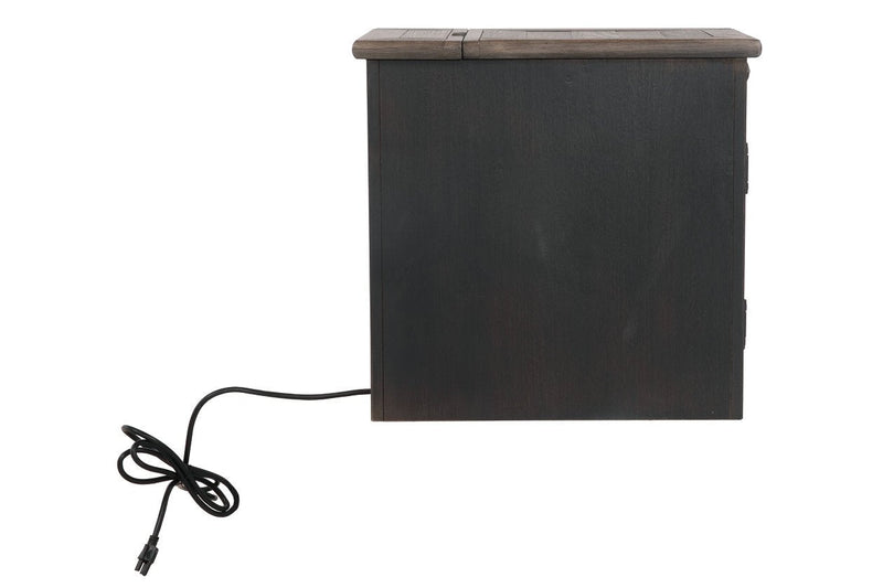 Tyler Creek Grayish Brown/Black Chairside End Table with USB Ports & Outlets - Lara FurnitureEnd Table Chair Side