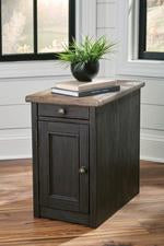 Tyler Creek Grayish Brown/Black Chairside End Table with USB Ports & Outlets - Lara Furniture